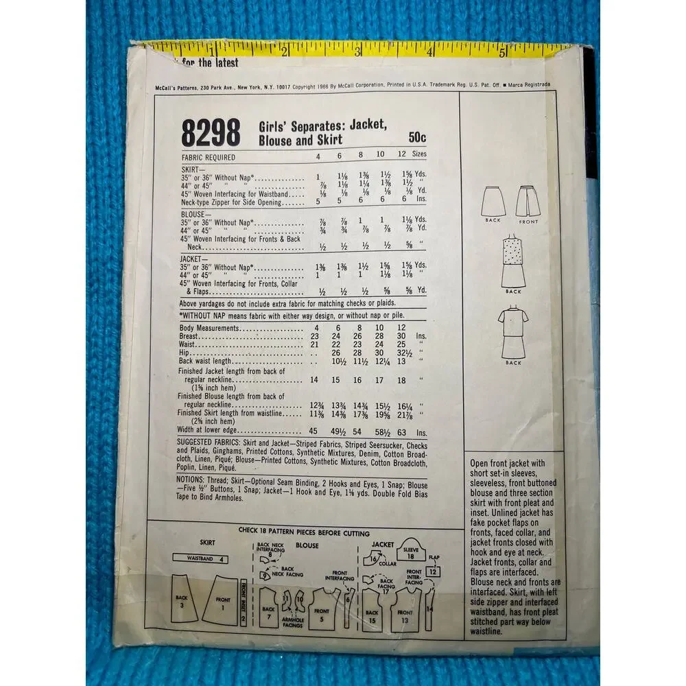 McCalls 8298 Sewing pattern blouse skirt jacket size 10